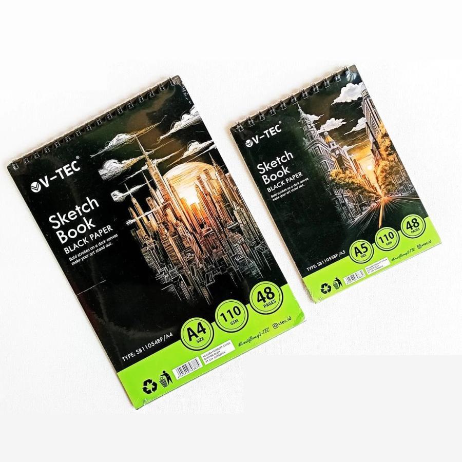 

V-TEC Sketchbook Black Paper A4 A5 110GSM 48 Page / Buku Sketsa Hitam / Buku Gambar SB1105 VTEC