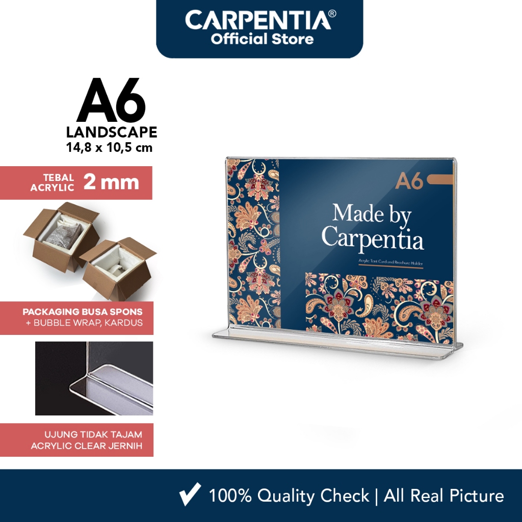 

Carpentia | Acrylic Standing Tipe T - A6 Horizontal Landscape 14,8x10,5 cm -[Akrilik Display Brosur]