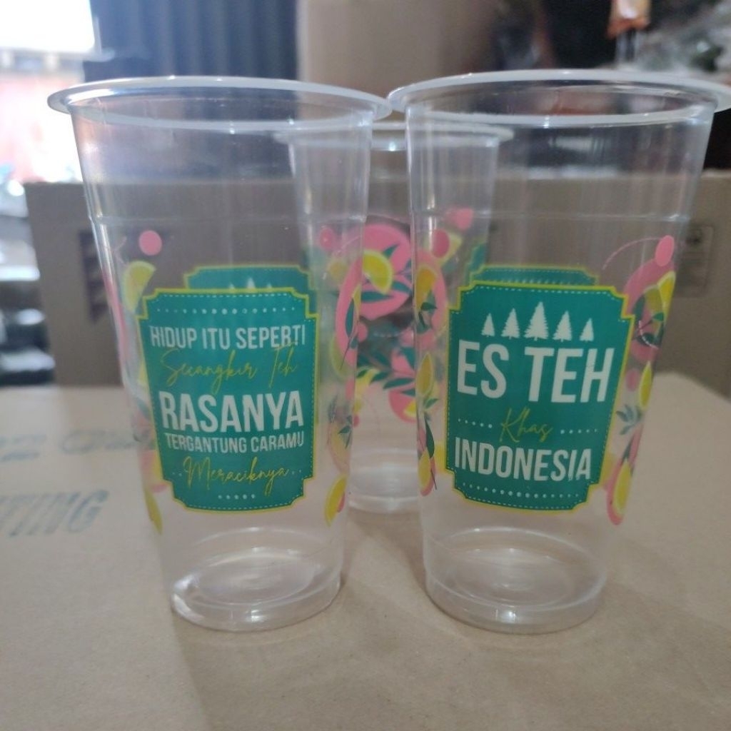 Gelas Es Teh Indonesia / Gelas Printing  22 datar Motif Tea dan Teh indonesia isi 50 pcs
