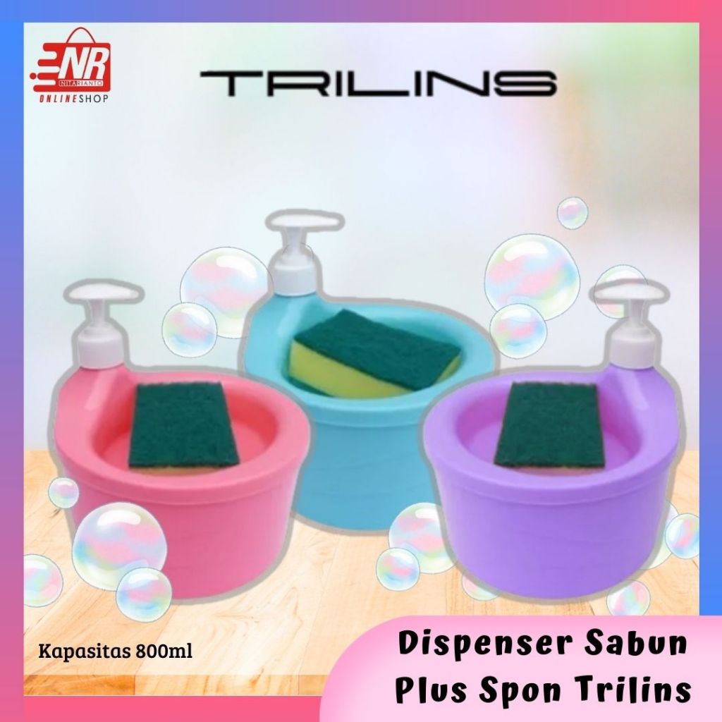 Dispenser Pompa Sabun Cuci Piring Bulat Trilins Free Spon Tempat Sabun Cuci Piring Warna Pink Ungu