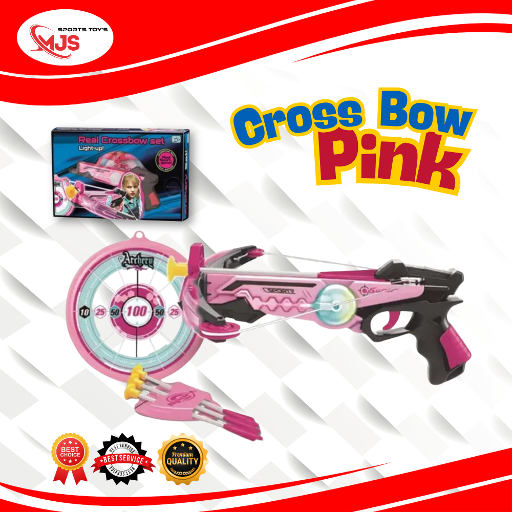 Cross Bow Set Light Up Pink - Mainan Busur dengan Lampu LED & Sinar Inframerah - Sport Series - Berk