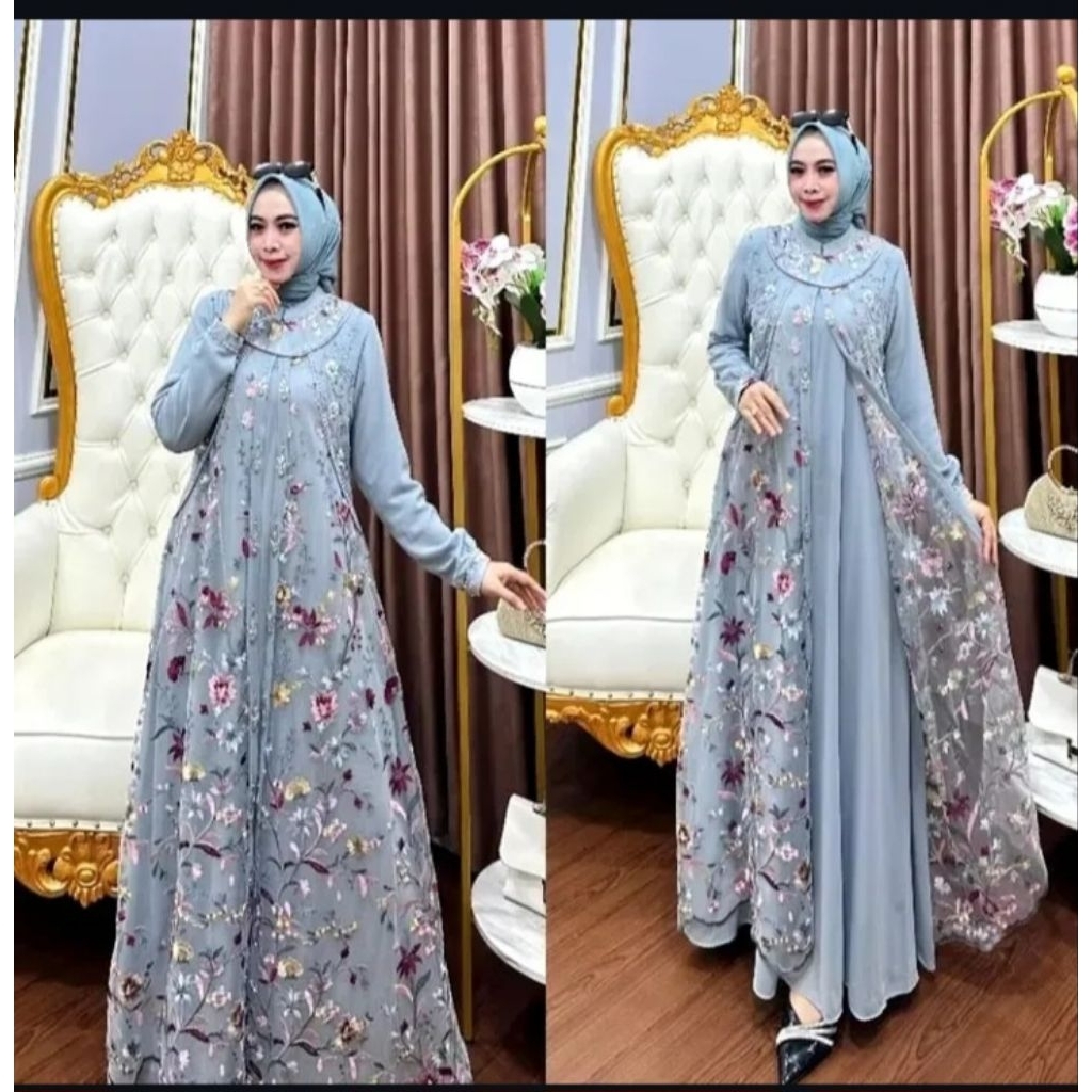 *Diandra Dress Gamis wudhu friendly yang mewah dan elegan  dengan bahan ceruty babydoll mix tile gar