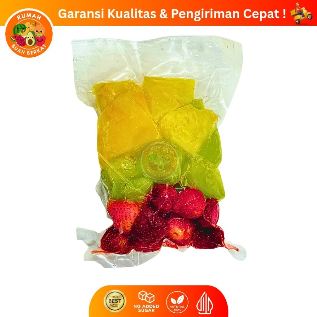 

Buah Melon Stroberi Nanas Frozen / Frozen Mix Fruit / Summer Blended Mix Kemasan 500 gram