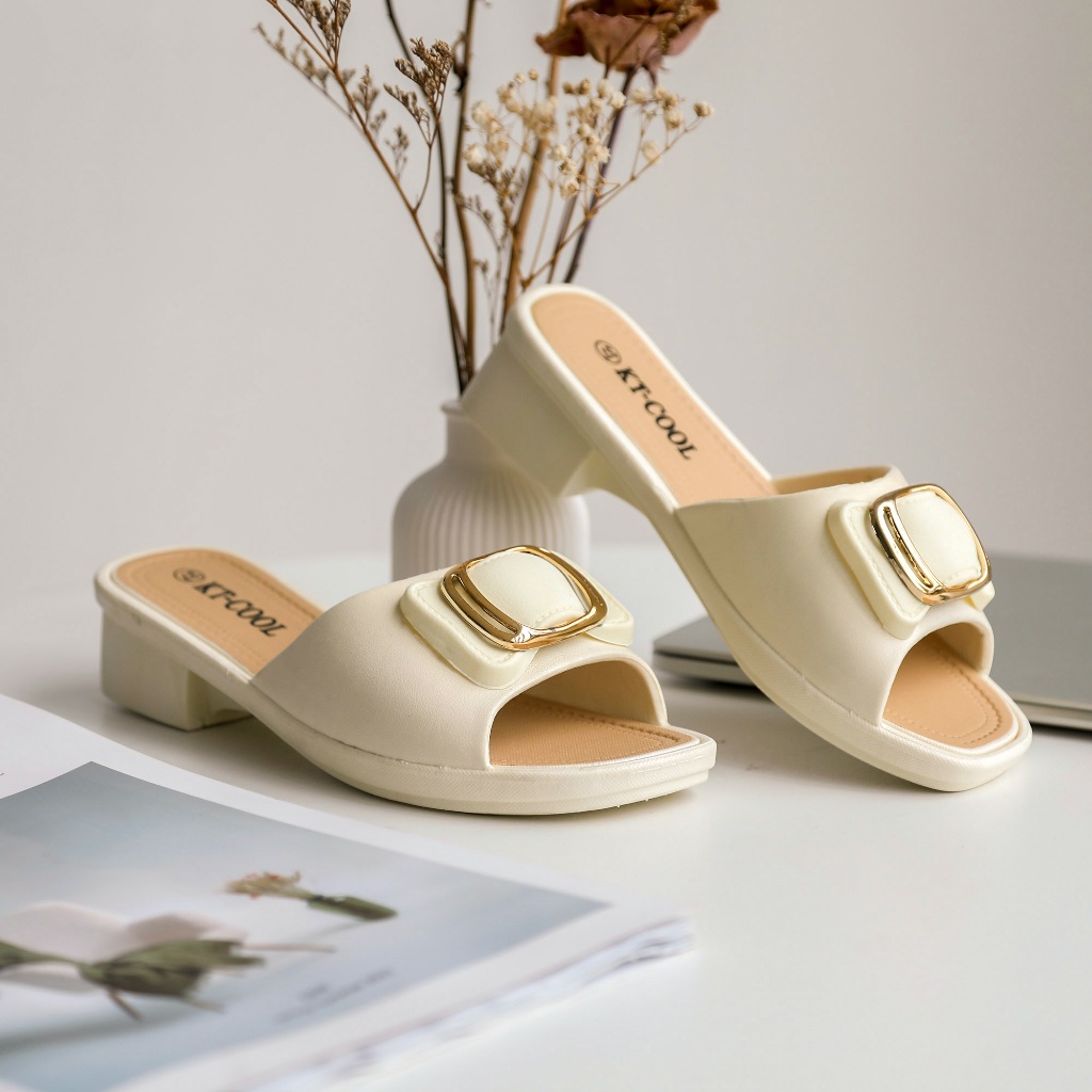 KT-COOL Sandal Hak Pendek Wanita Elegan Selop  Hak Tahu Empuk & Stylish Ukuran 37-40 7001