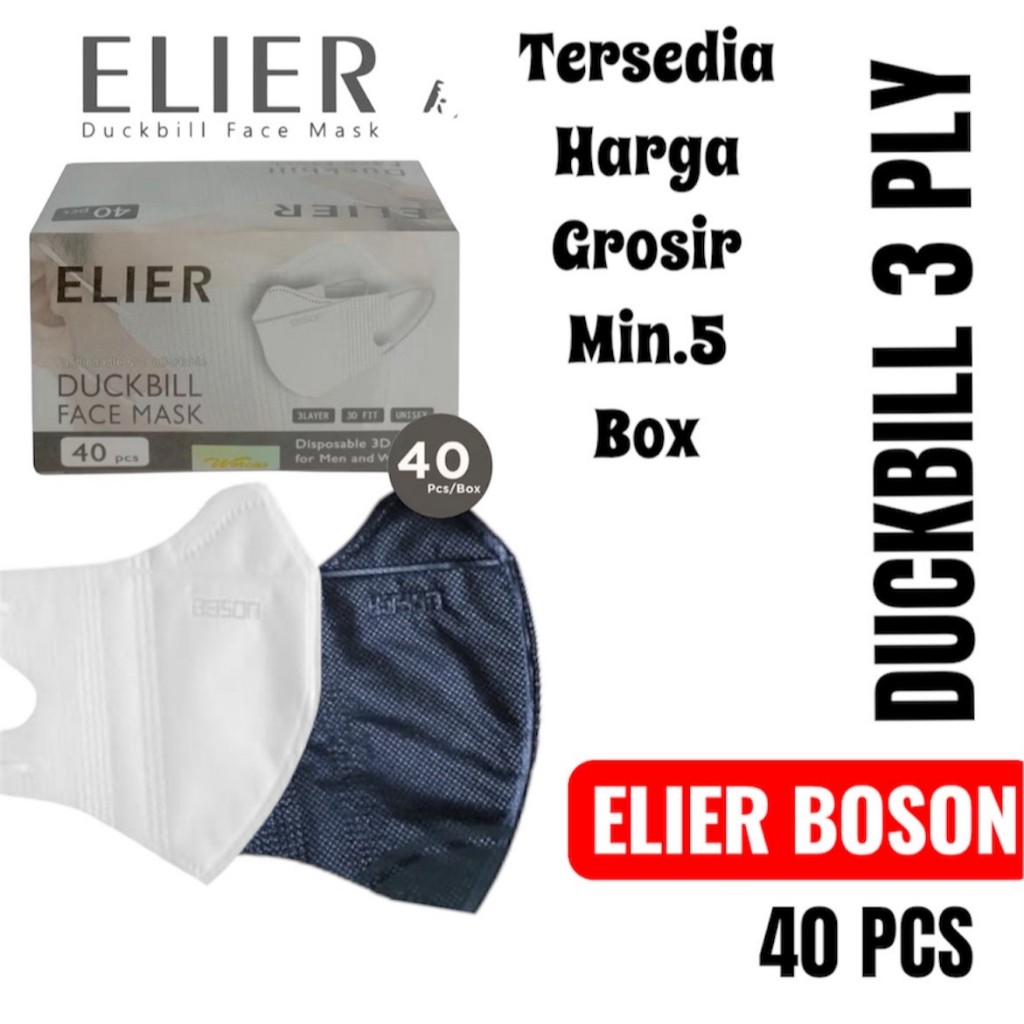 Masker Duckbill Boson Elier Warna Putih dan Hitam Isi 40pcs