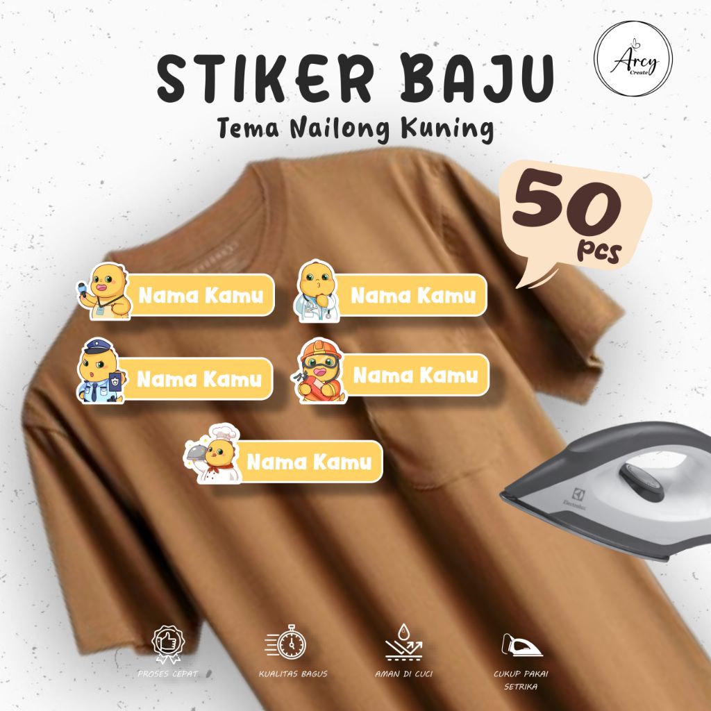 

( 50pcs ) Custom Cetak Stiker Kain Label Nama DTF tema Nailong Kuning Sablon Setrika