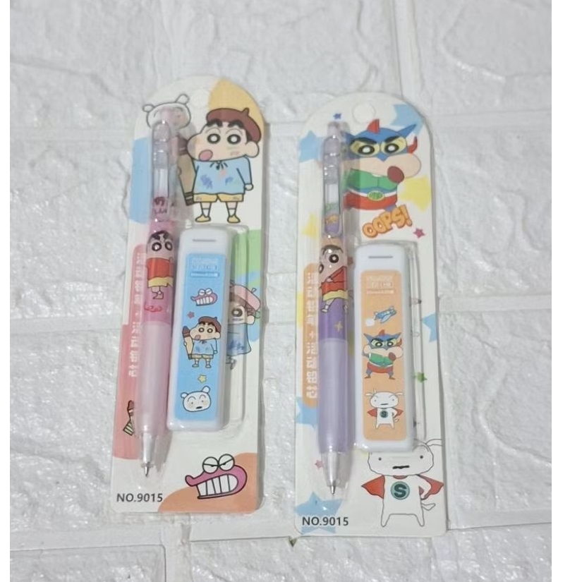 

alat tulis pensil mekanik dan isi motif karakter crayon shinchan sinchan sincan shiro pahlawan bertopeng kartun komik anak