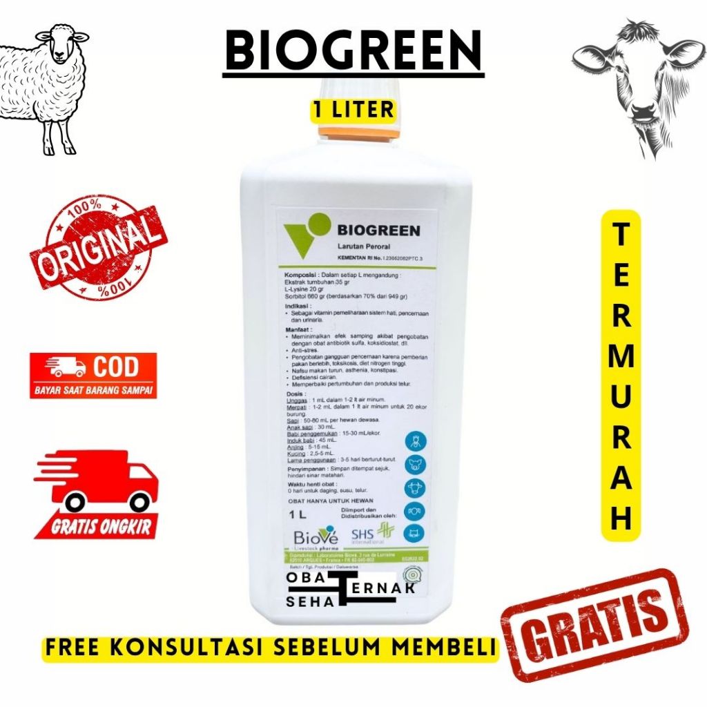 BIOGREEN 1 LITER SHS - Suplemen Hewan Unggas Ayam Babi