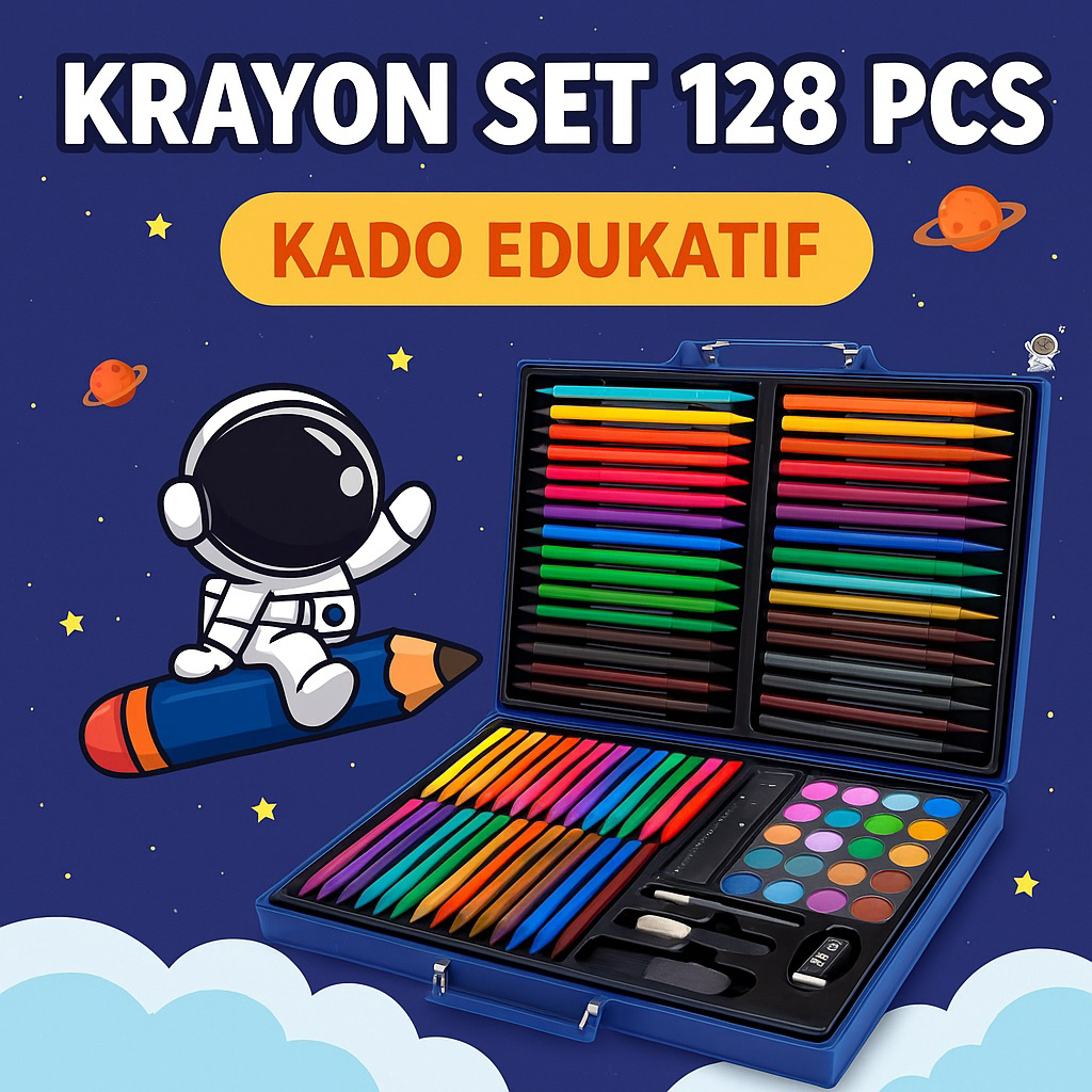 

Krayon Set 128 Pcs Anak – Box Lengkap Spidol, Pensil, Crayon, Cat Air | Kado Edukatif