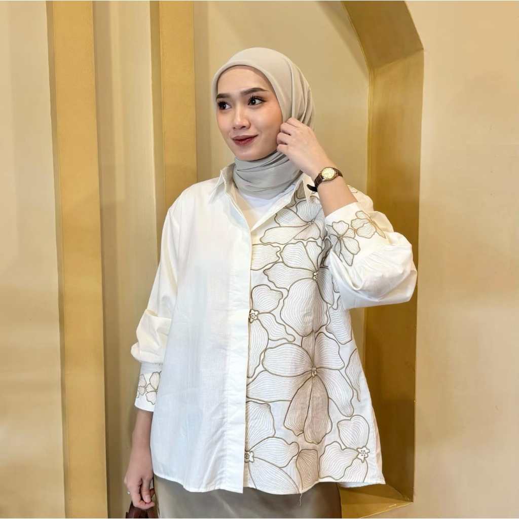 Luisa Shirt Kemeja Bordir Wanita Oversize/ Atasan Wanita Basic Casual Kekinian