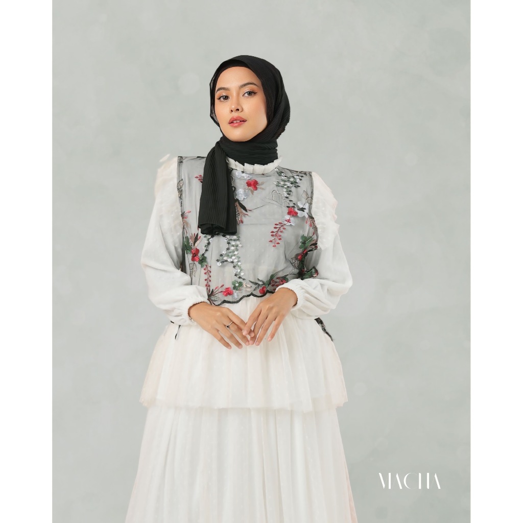 MACHA QALBI - One Set Premium 3 in 1 | Setelan Tunik + Celana | Brokat Bordir