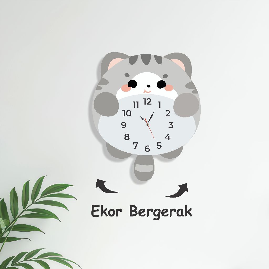 Jam Dinding Kucing Imut Ekor Bisa Bergoyang Hiasan Dinding Ruang Tamu dan Kamar