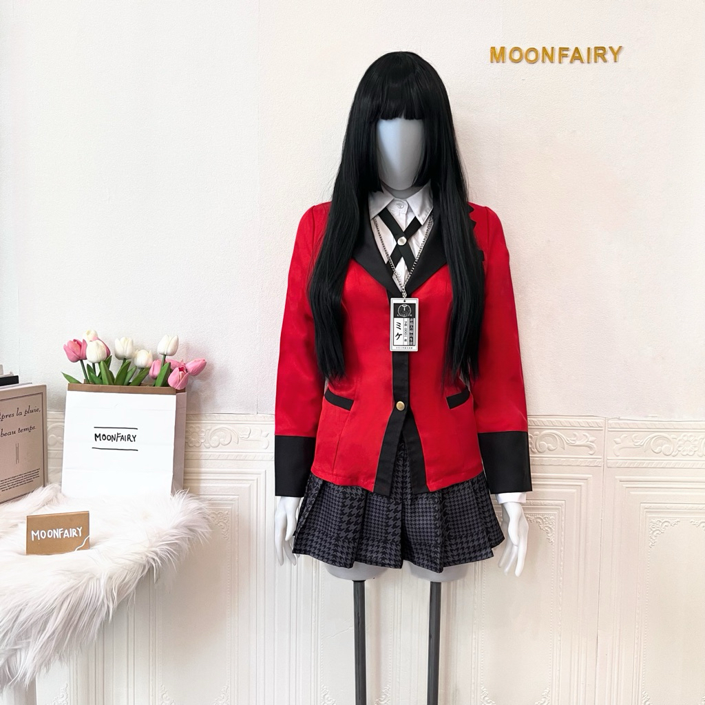 Moonfairy - Ready Stock Kakegurui Jabami Yumeko Cosplay Costume Fullset Wig Gambler Anime Uniform Ko