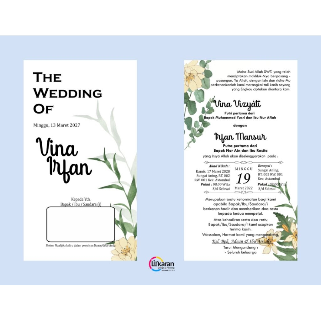 Undangan pernikahan simple, minimalis, modern