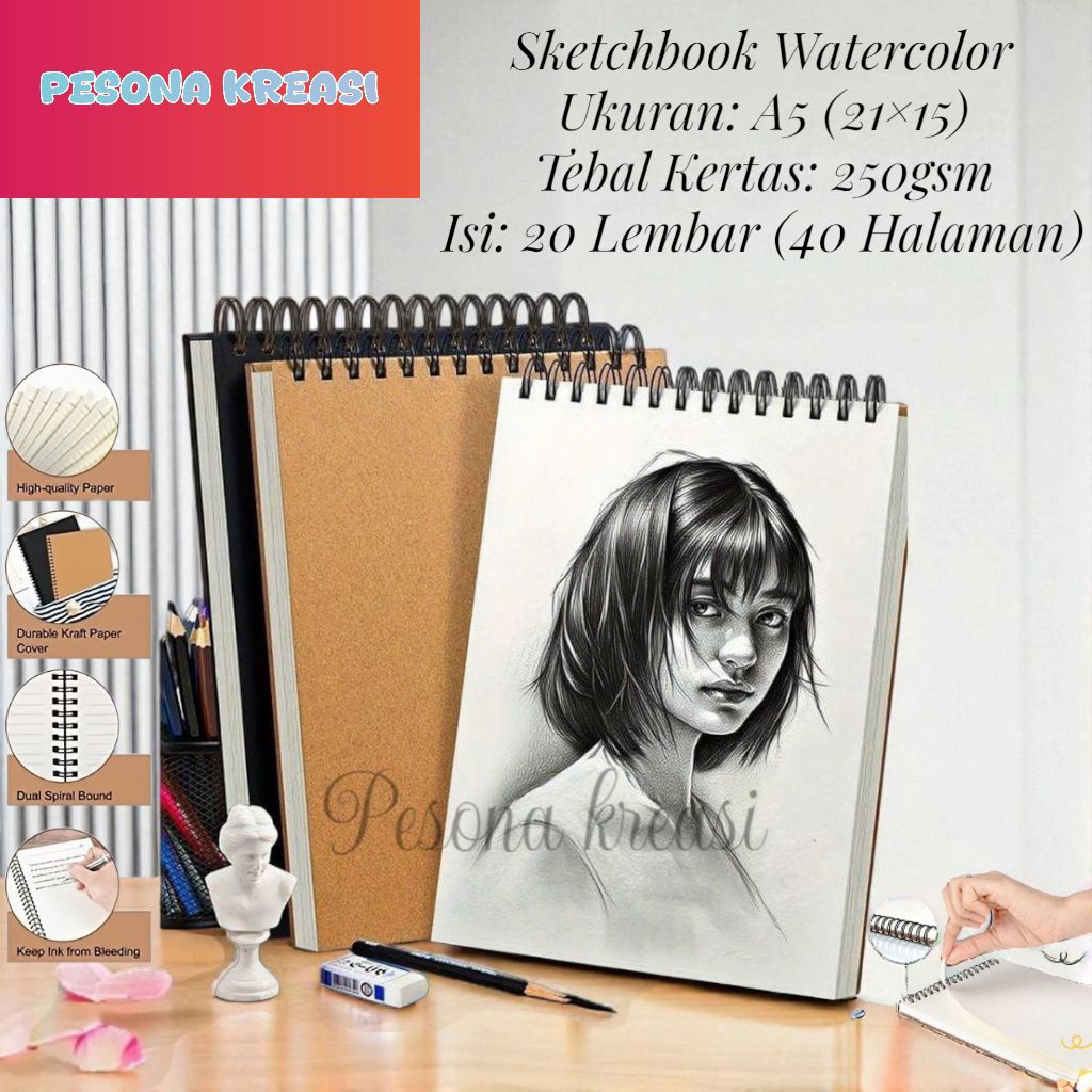 

Premium Sketchbook Watercolor Buku Gambar Sketsa Tebal 250 gsm Ukuran A5