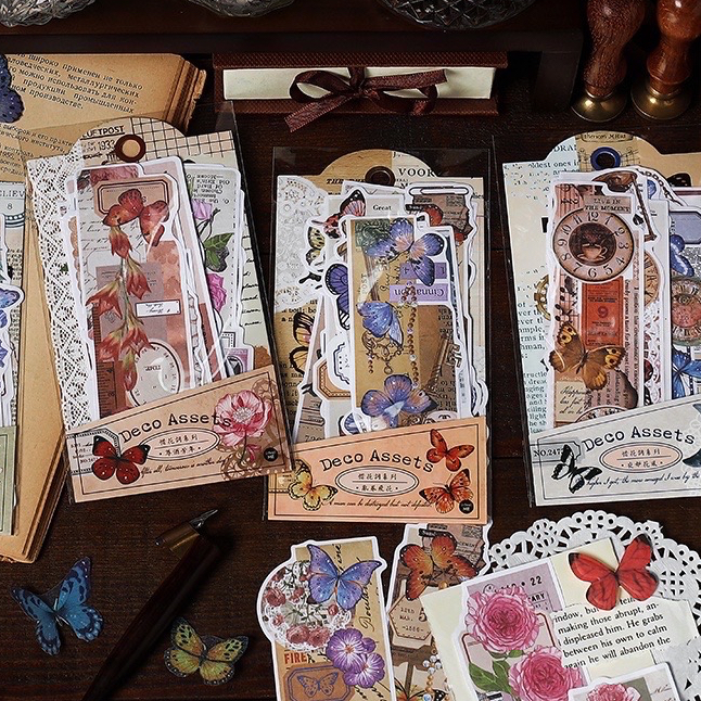 

20 pcs Kertas Dekorasi Aesthetic Vintage Motif Flower Butterfly - Dekorasi Scrapbook Journal DIY