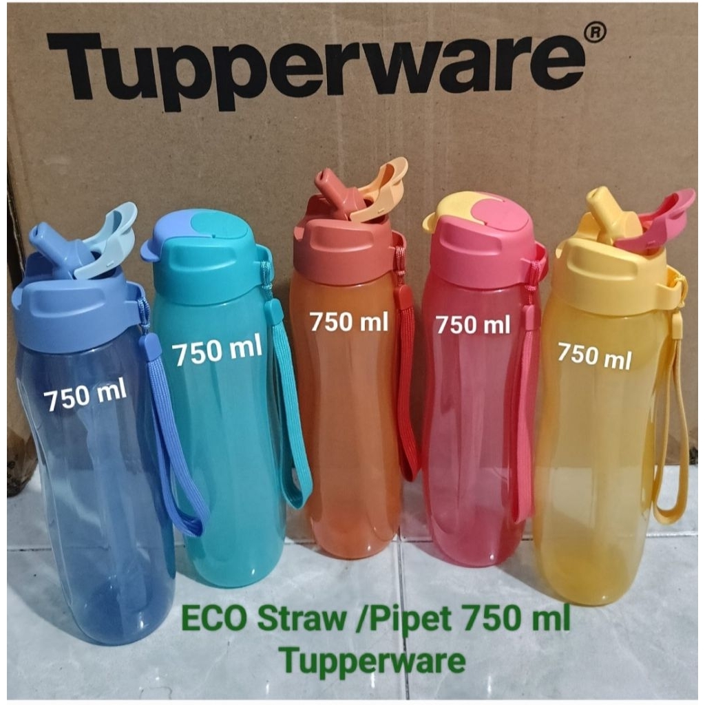 Botol Eco Botol 750 ml Straw / Pipet Tupperware ( FREE Bubble Warp )