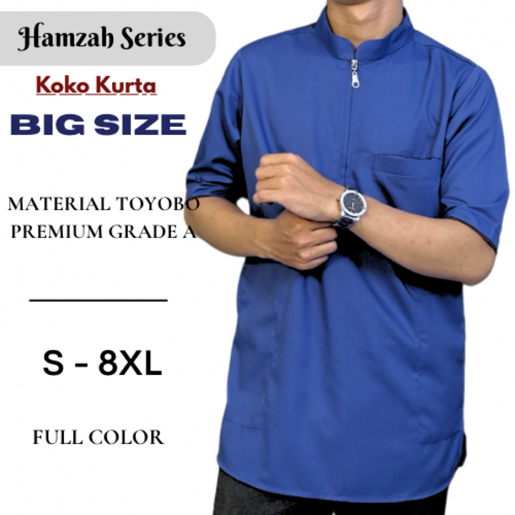 Baju koko jumbo lengan pendek pria polos premium quality resleting bahan toyobo lengan pendek terbar