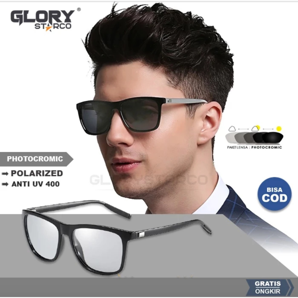 Kacamata Hitam Cowok Keren Anti silau Kacamata Polarized Kotak Anti UV