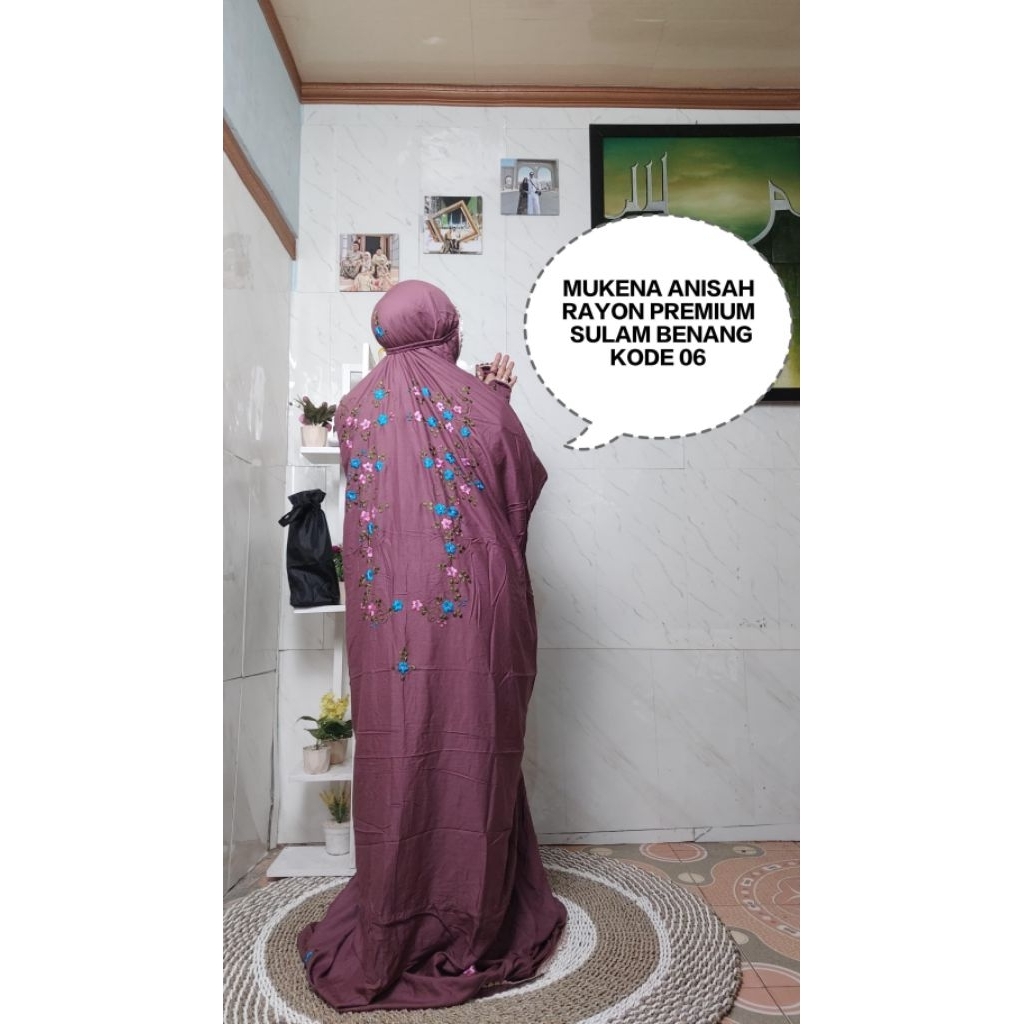Mukena Anisah mukena terusan bahan rayon sulam benang adem nyaman motif bunga