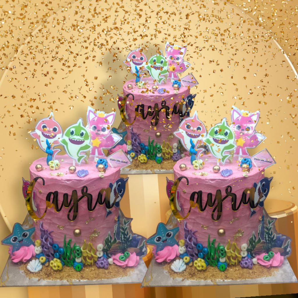 

cake birthday baby shark custom topper premium