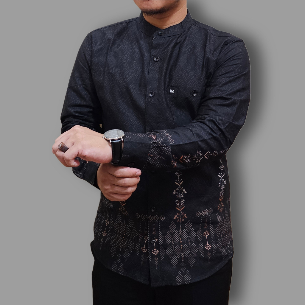 PALING LARIS Kemko Kemeja Koko Pria Lengan Panjang Hitam Motif Elegan Terbaru PALING LARIS