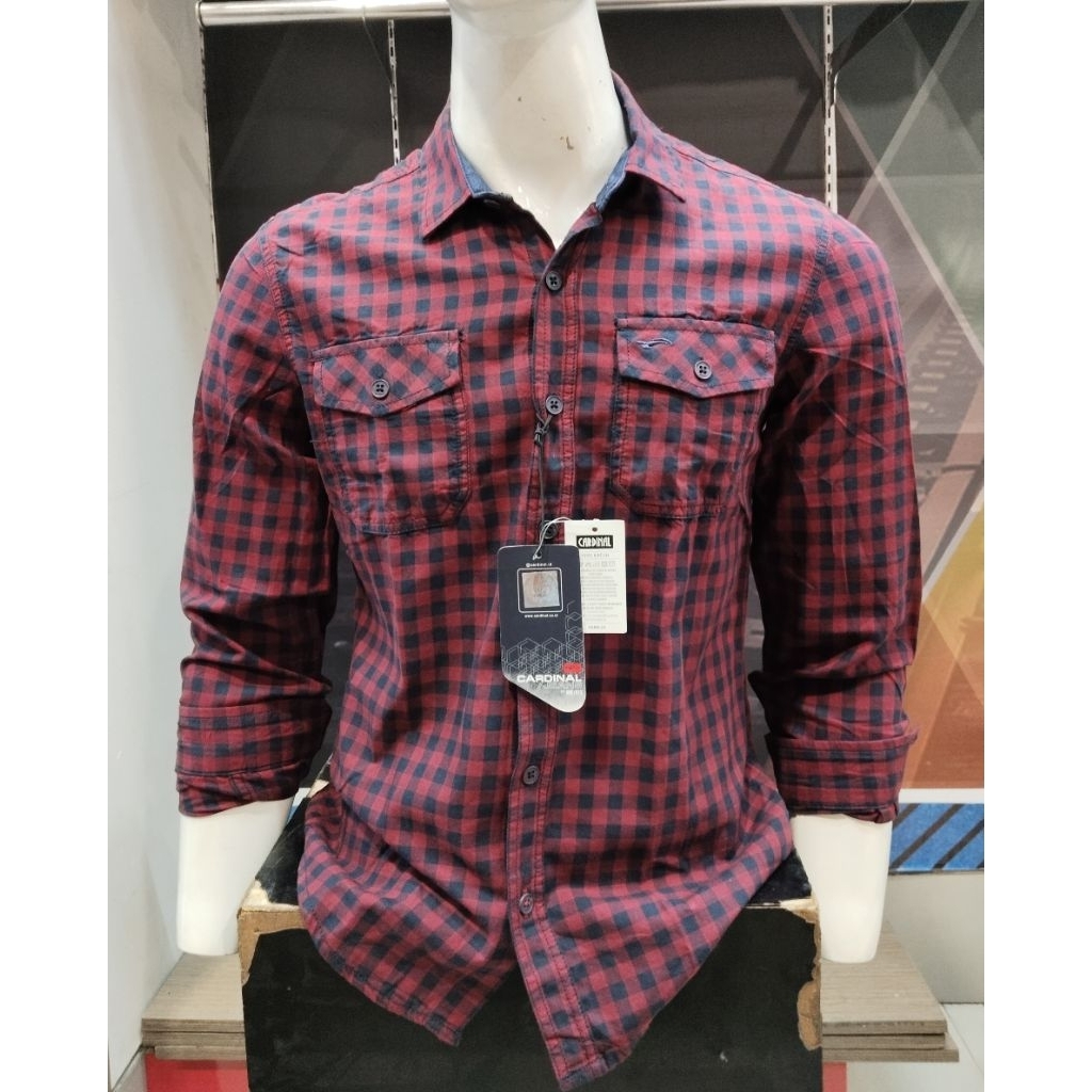 KEMEJA PRIA CARDINAL JEANS SLIM FIT WARNA MERAH LENGAN PANJANG KUALITAS PREMIUM