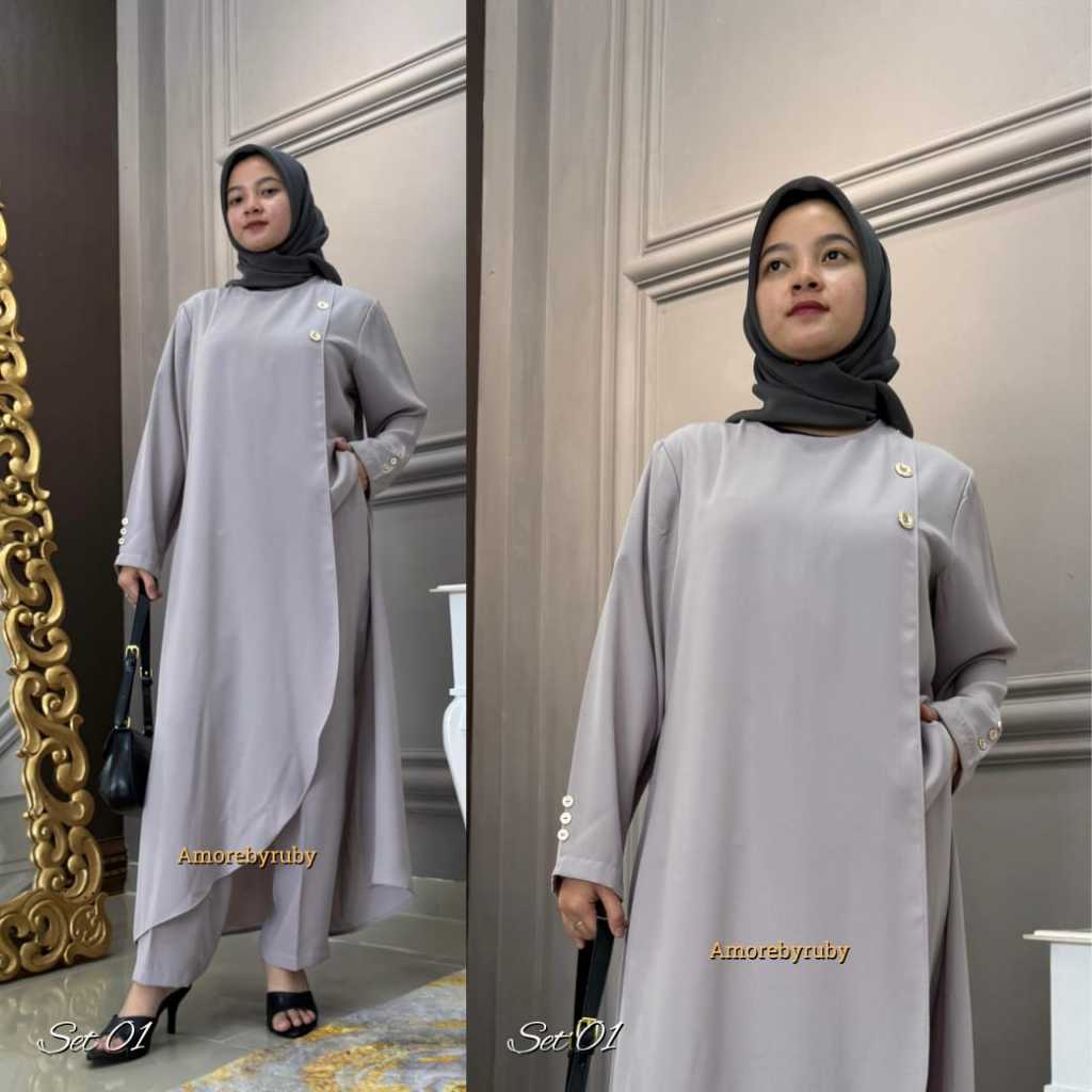 stelan celana+tunik terbaru set cel01 produk amore by ruby simple elegant kekinian edisi set anara