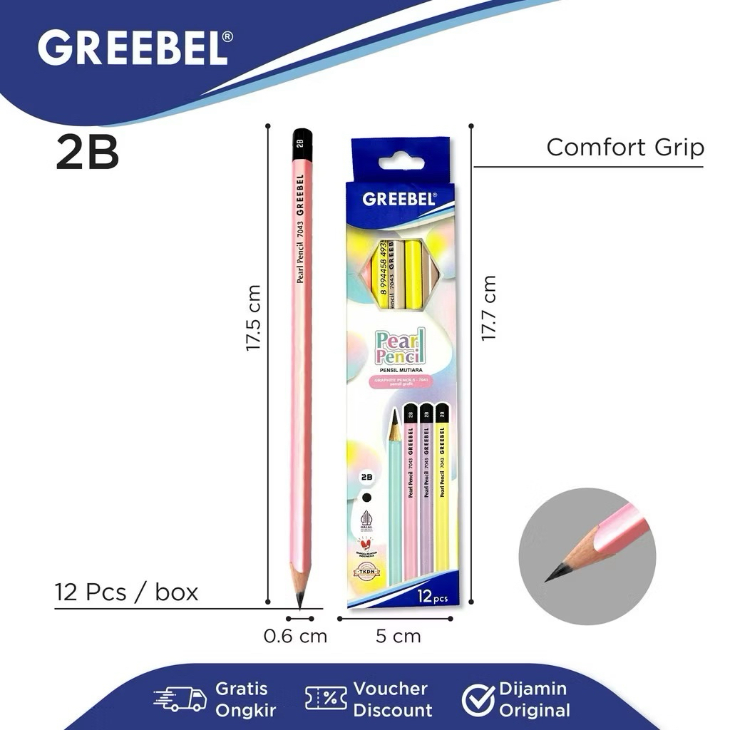 

12 Pcs - GREEBEL Pensil kayu 2B 7043 Pearl