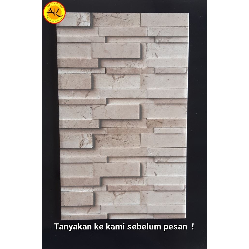 Keramik untuk Dinding teras garasi Kasar Doff Motif Batu Alam Timbul 25x40 Uno 25022 Cream