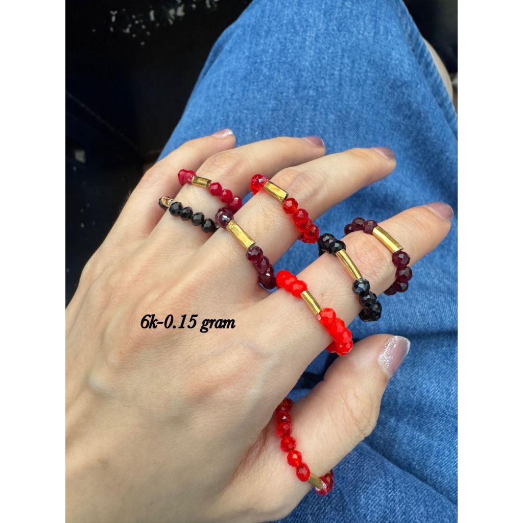 Cincin Crystal Tali emas Bambu Ukir