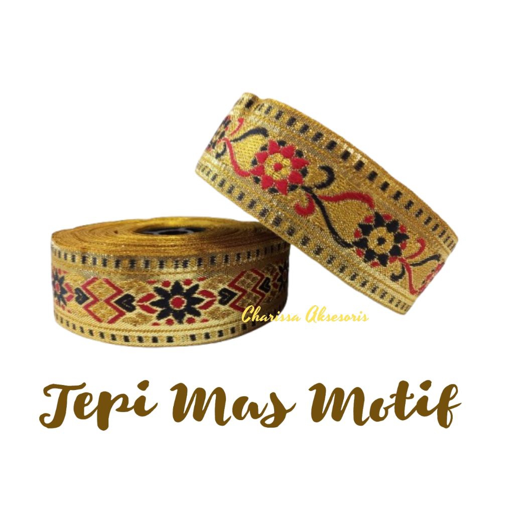 Tepi Mas Motif / Tepi Bordir / Renda Motif +/- 3.7 cm / Renda Emas / Renda Mas / Tepi Emas / Renda i