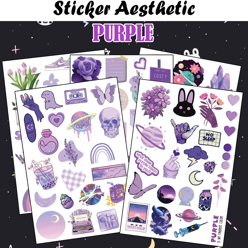 

Sticker Aesthetic A6 A5 Ungu Waterproof sticker tema warna stiker estetik anti air pack Purple glossy Vintage jurnal color Deco Korea kawai lucu simple