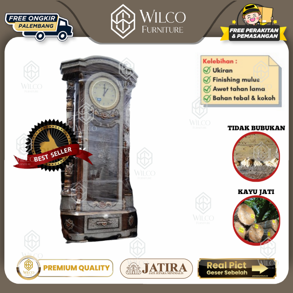 Jam Gadang Jumbo Jati Jepara | Jam Dinding Hiasan JATIRA | Jam Jati Murah Palembang