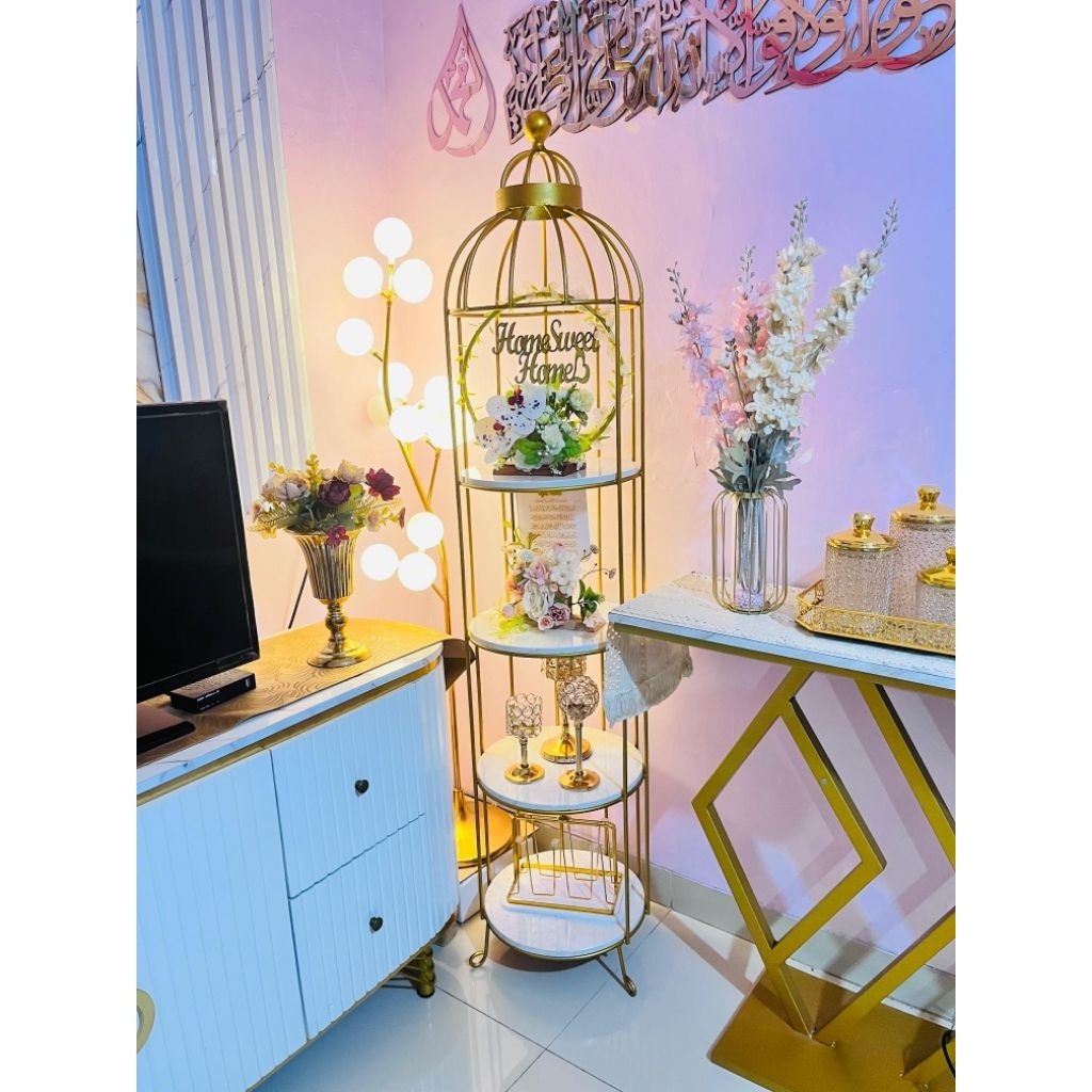 Rak sangkar burung / rak susun serbaguna / Rak sudut ruang tamu / Rak hias ruang tamu Besi Kayu