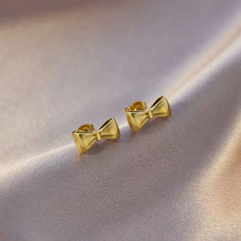 anting tindik tusuk titanium fashion pita simpel