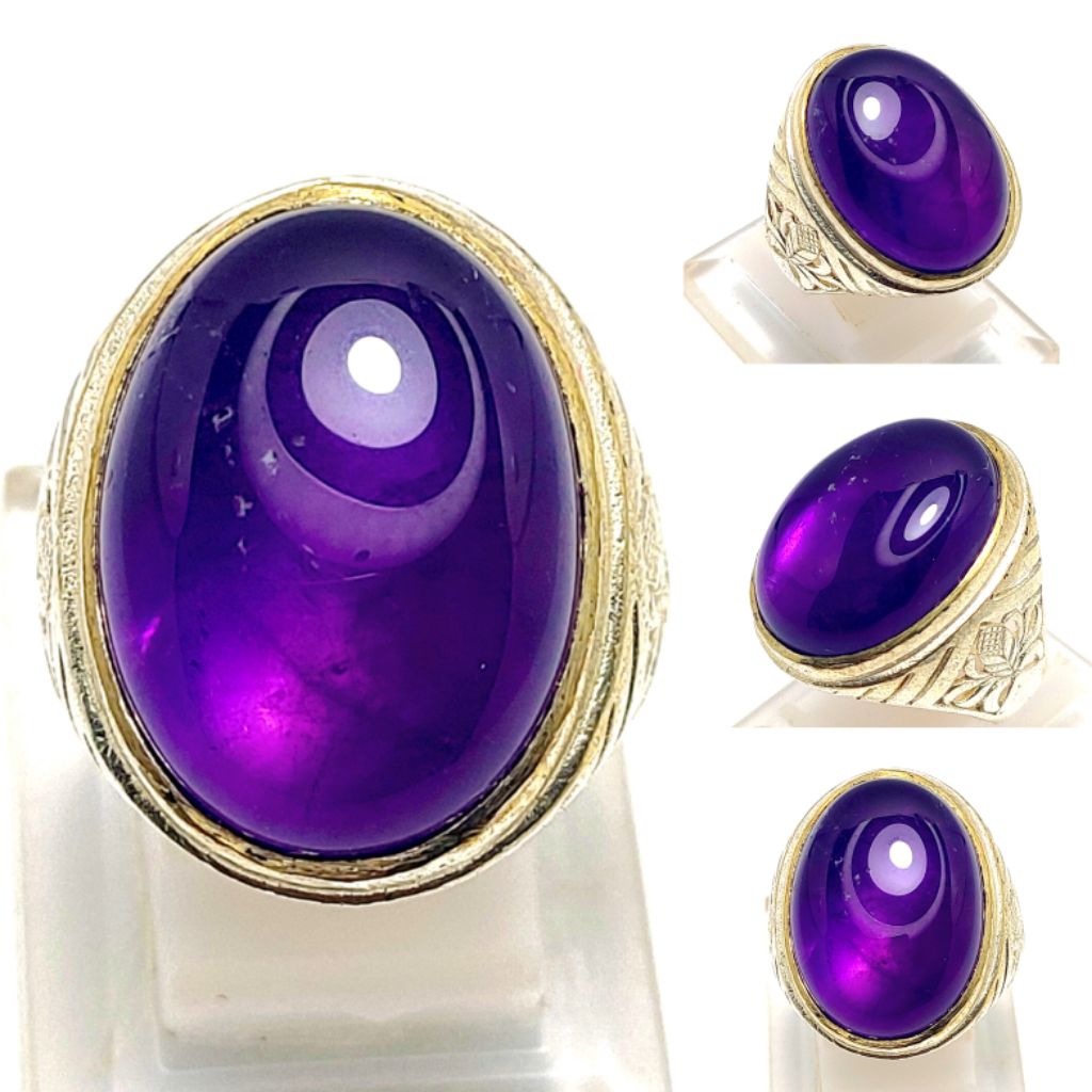 CINCIN BATU AKIK KECUBUNG UNGU KALIMANTAN JUMBO NATURAL AMATHYES QUARTZ KODE 03431