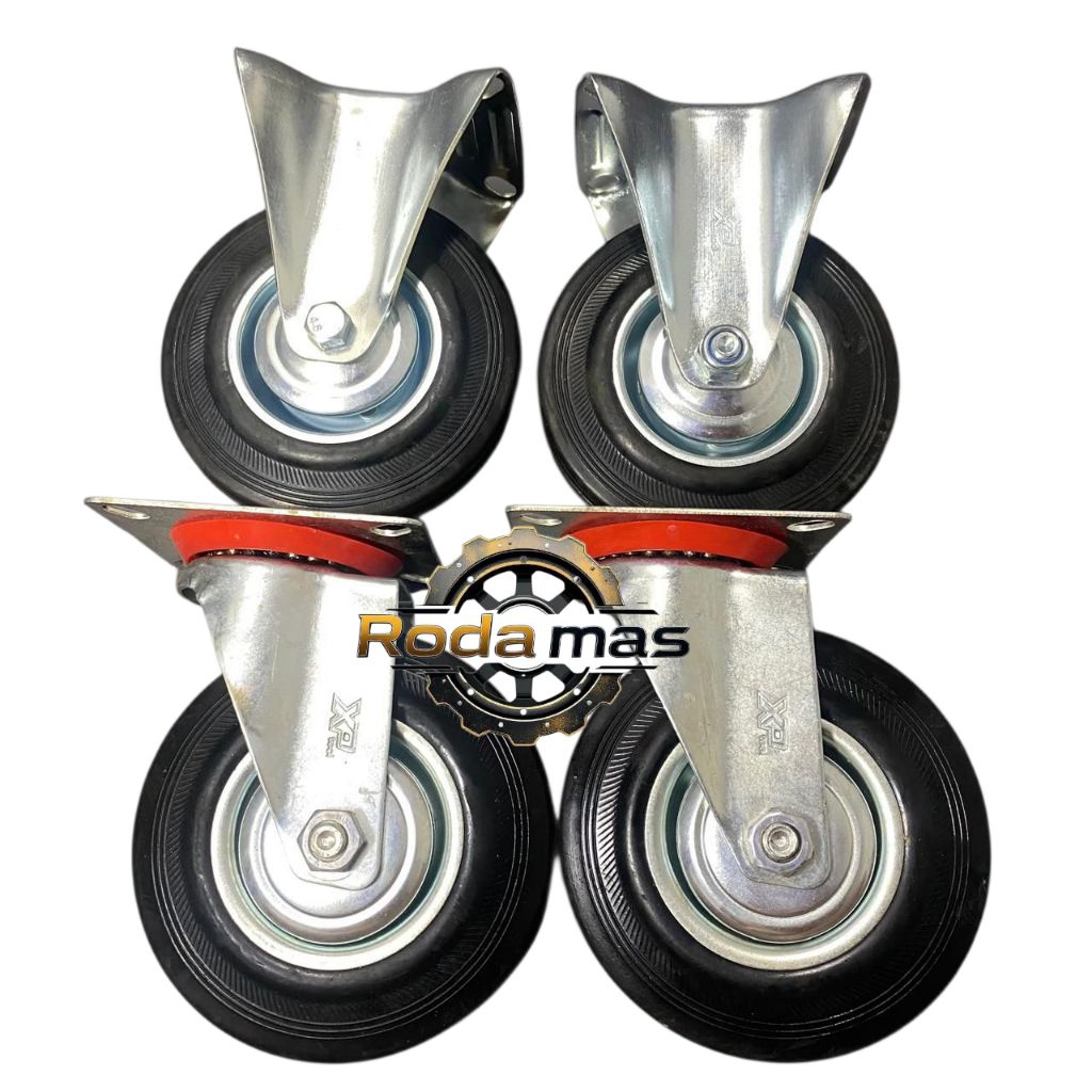 roda karet 6 inch 1 set ( 2 roda hidup + 2 roda mati ) roda etalase 6in / roda troli 6 in