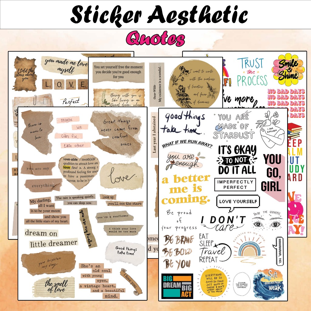 

Sticker Aesthetic A6 A5 Kata Quotes Motivasi Waterproof sticker tema stiker estetik anti air pack kata kata mutiara kalimat penyemangat hidup quote glossy Vintage jurnal color Deco Korea kawai lucu simple