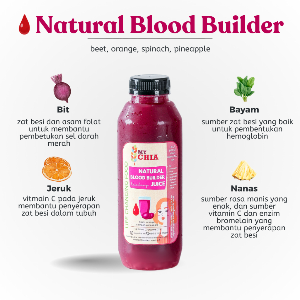 

Natural Blood Builder Healing Juice 250ml Jus untuk darah Cold Pressed My Chia
