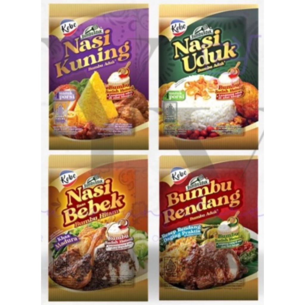 

Bumbu aduk kobe Nasi uduk 15gr | Nasi kuning 15gr | Nasi bebek 20gr | Nasi rendang 20gr | Nasi uduk 7gr | Nasi kuning 7gr [10pcs]