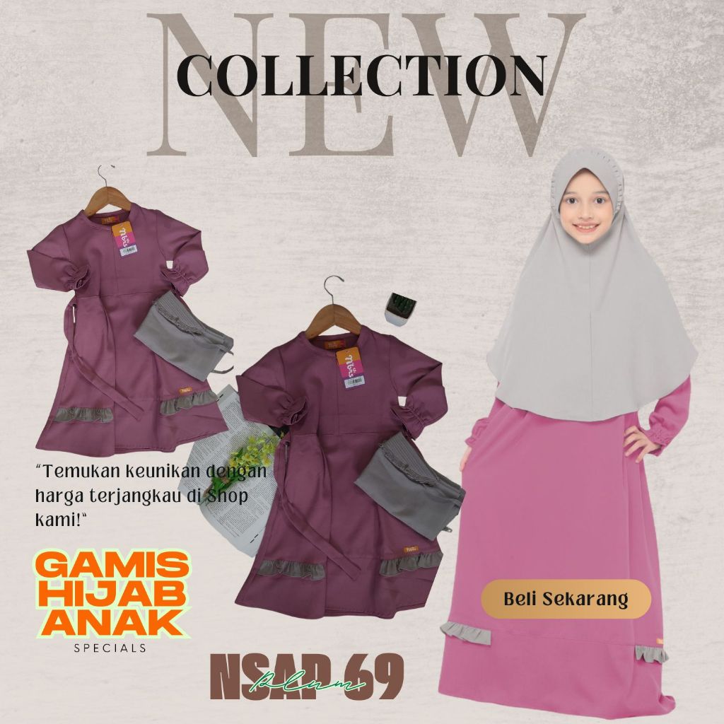 BAJU GAMIS ANAK PEREMPUAN / GAMIS HIJAB ANAK NIBRAS NSAP 69 PLUM