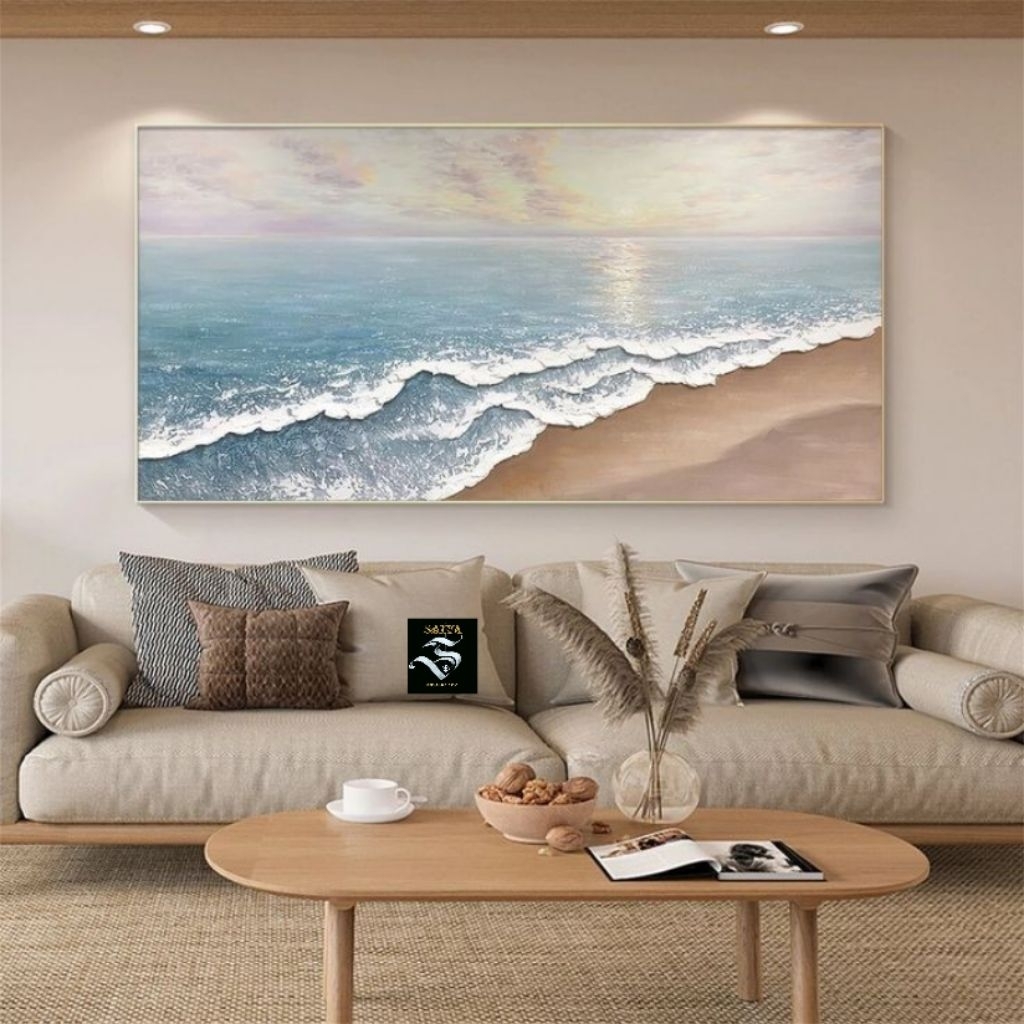 Lukisan pemandangan Pantai || Hiasan dinding lukisan Abstrak Ombak.