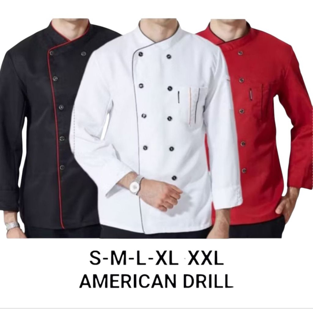 Baju kameja jacket koki chef lengan panjang lengan pendek pria wanita