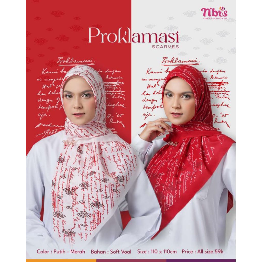 MERAH PUTIH HIJAB PROKLAMASI/SEGI EMPAT HIJAB / HIJAB VOAL / NIBRAS