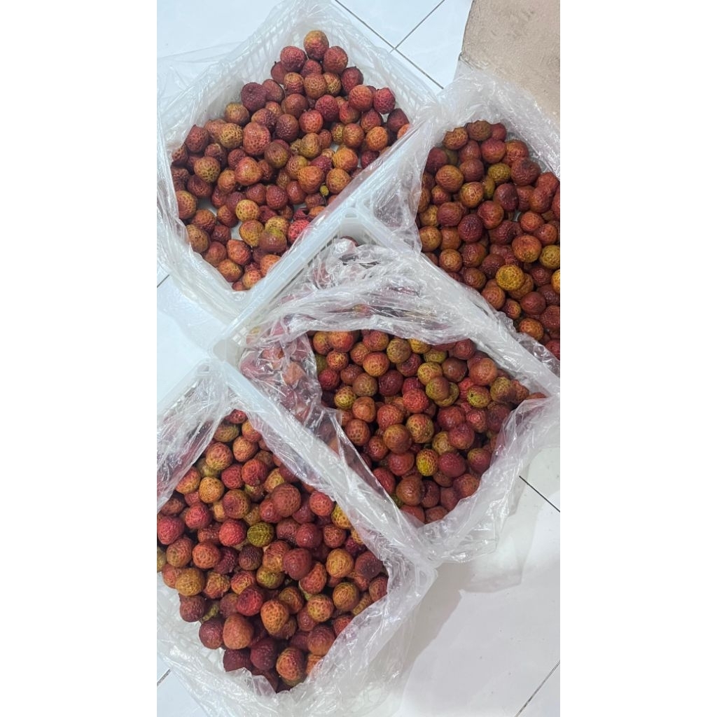 

Lychee leci merah manis banyak air kemasan Keranjang 5 kg