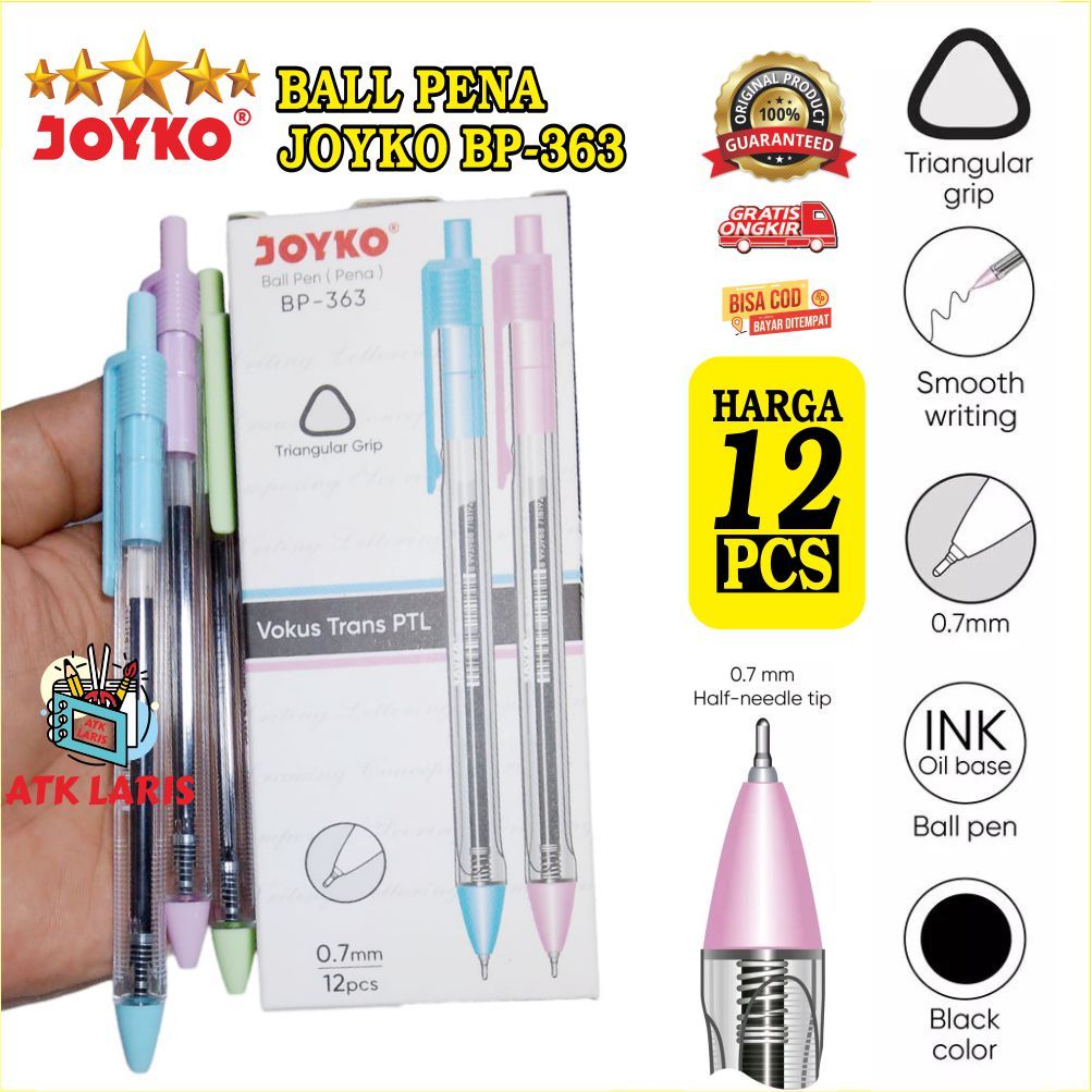 

bolpen JOYKO BALL Pen 0.7mm BP 363 BOLPOINT OIL PEN Harga 1 Pack isi 12 pcs