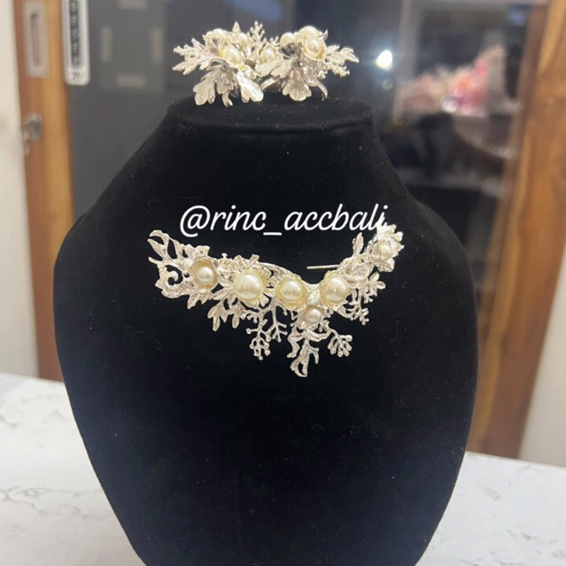 Set Bros Ranting Anggrek Bulan Sabit / Lapis Emas 24 karat / Bros Akar Rambat Kembang Pucuk Kembang 