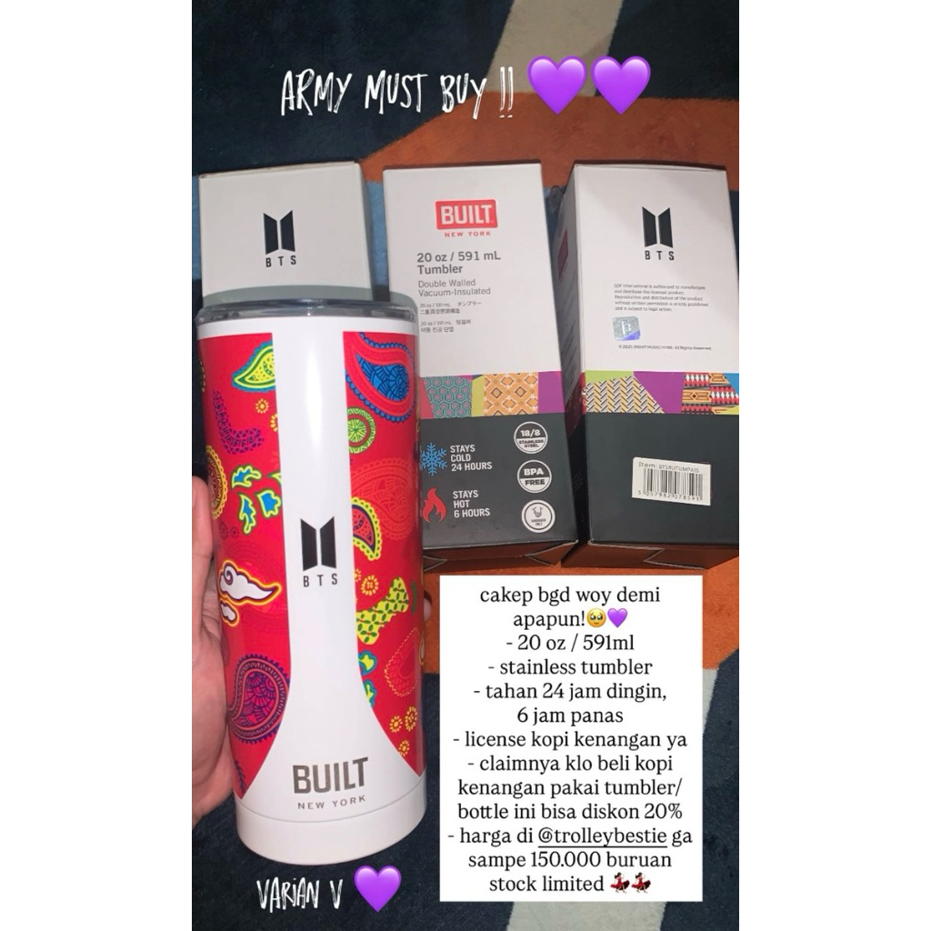 Tumbler BTS (Tempat Minum Stainless) BTS varian V BTS - License Kopi Kenangan x BTS