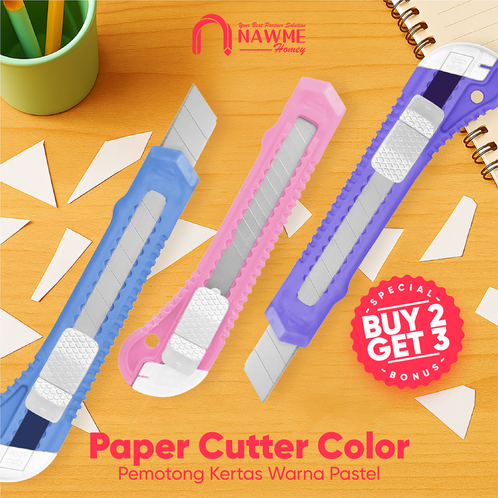

Paper Cutter Moshi Colorfull Series Pisau Kertas Tajam Warna Pastel Peralatan Rumah Kantor 18mm